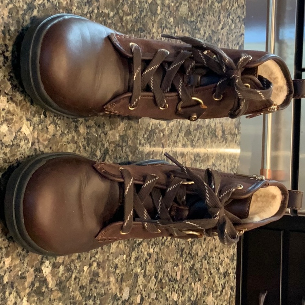 Brown Leather Lace-Up Boots